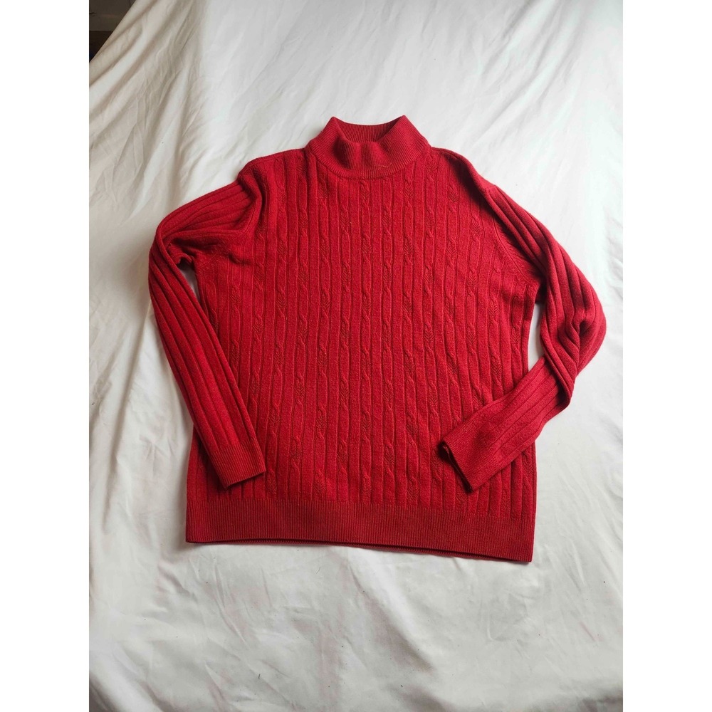 Chandler Hill Sweater Womens Size XL Red Cable Knit Mock Neck Pullover Cabincore